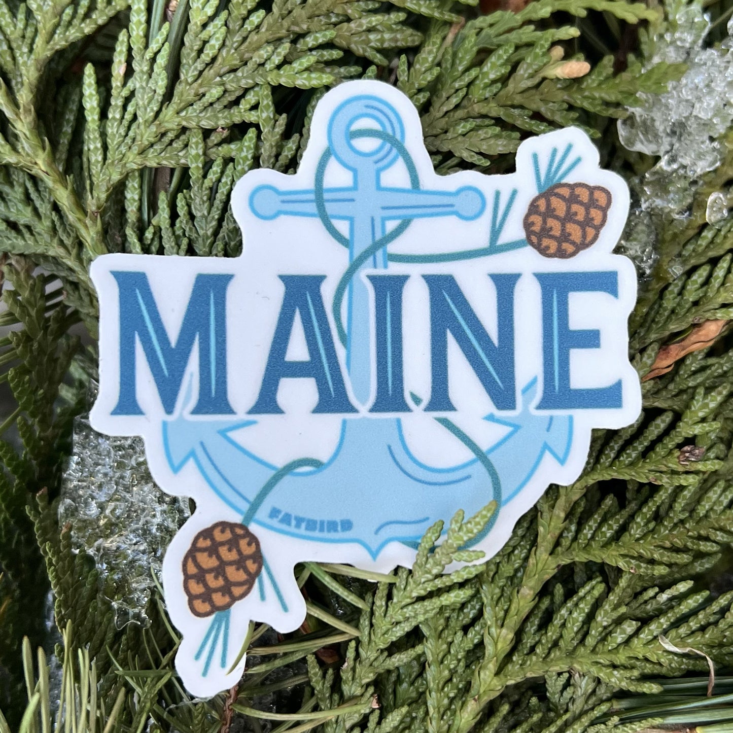 MAINE Anchor and Pinecones Vinyl Sticker (3 inch)