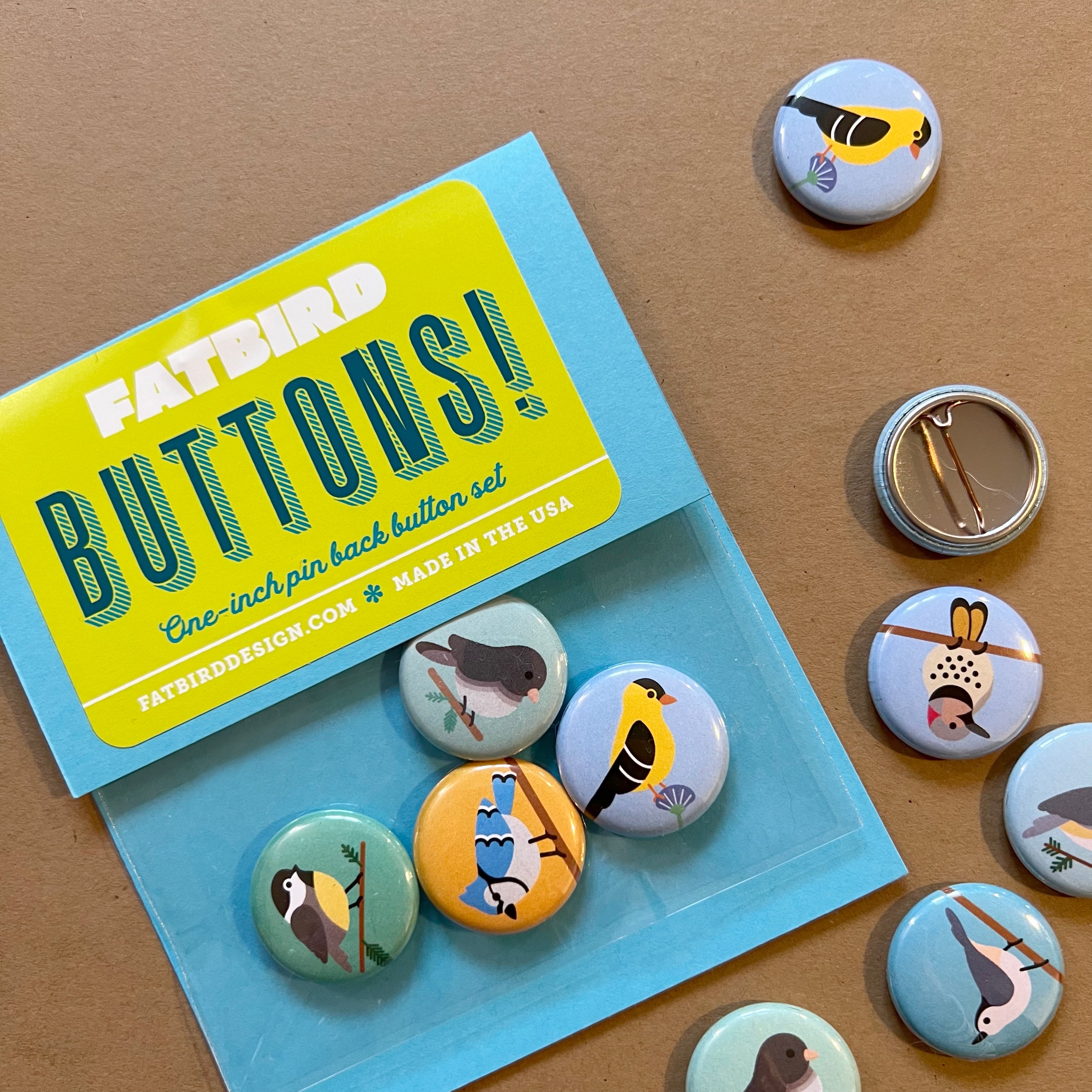 Birdy Button Backyard Birds: 1-inch button set (four buttons) – FATBIRD