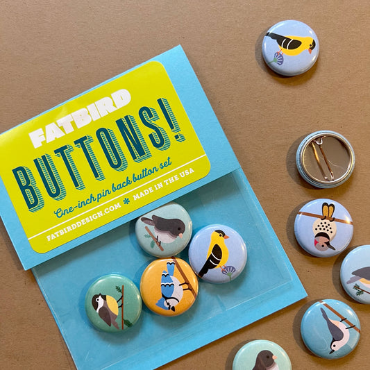 Backyard Birds: 1-inch button set (four buttons)
