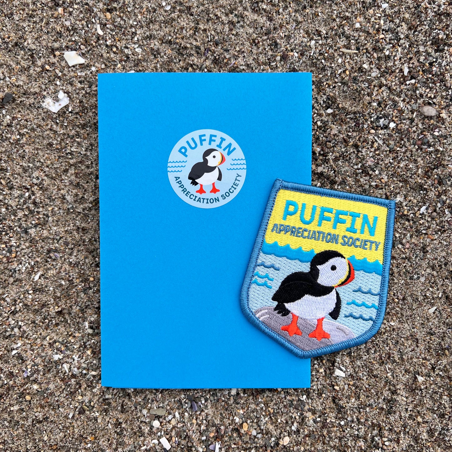 Puffin Appreciation Society iron-on patch with optional membership kit