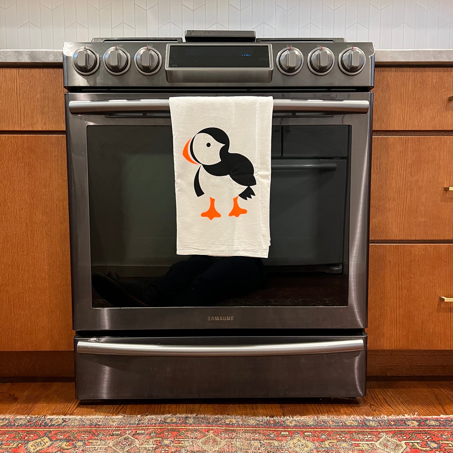 Hand-Printed Flour Sack Tea Towel: Puffin, Loon, or Fox