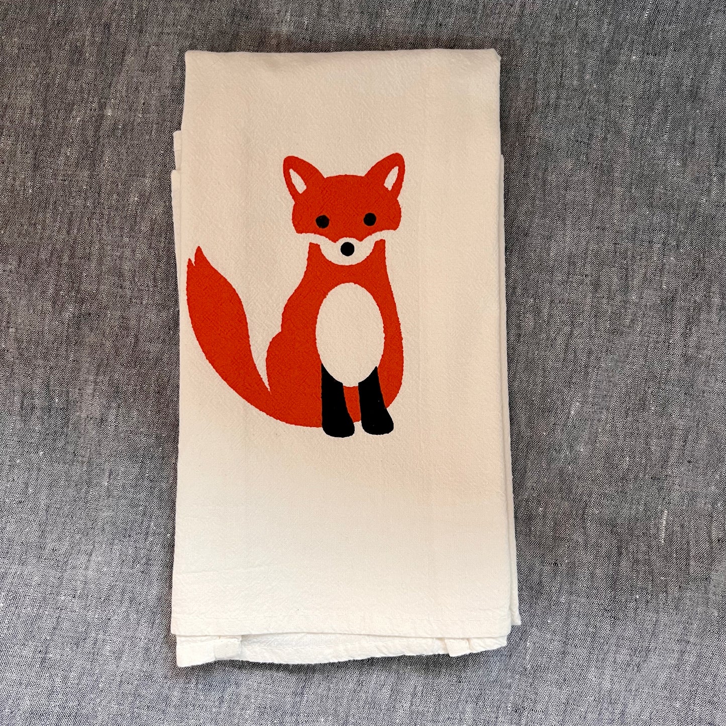 Hand-Printed Flour Sack Tea Towel: Puffin, Loon, or Fox